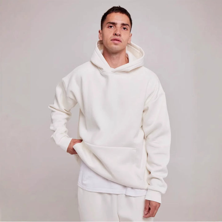 Herren nan schwerer Fleece-Boxy-Hoodie mit tiefem Schulterfall verstärkter Kapuze und Kängurutasche Drune