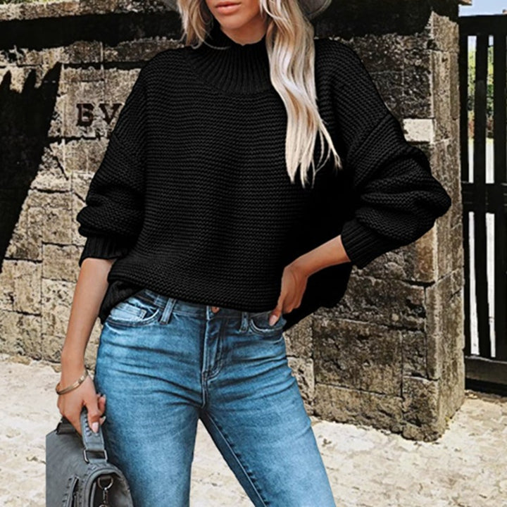 Damen Grobstrickpullover mit hoch geschlossenem Kragen und lässigem Schnitt Drune