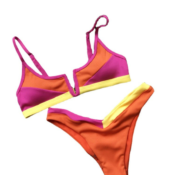 Damen Bikini-Set mit modischem V-Ausschnitt und sportlichen Akzenten Drune