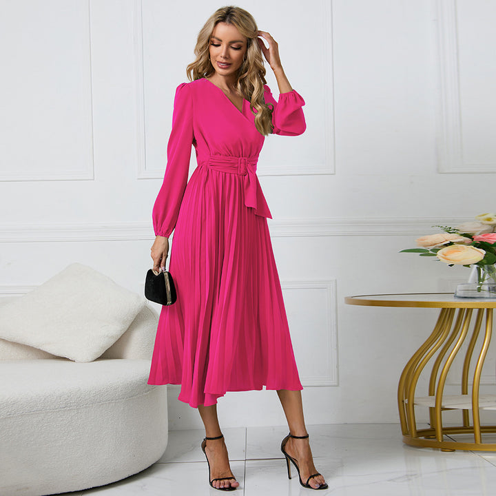 Damen Wickelkleid mit Plissee-Design und eleganter Taillengürtel Drune