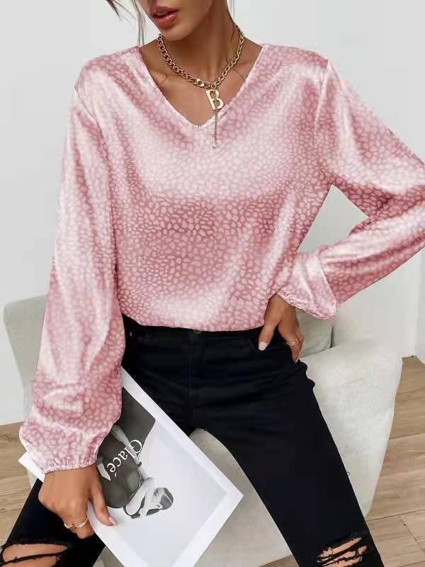 Damen Elegantes Blusentop mit V-Ausschnitt und voluminösen Ärmeln Drune