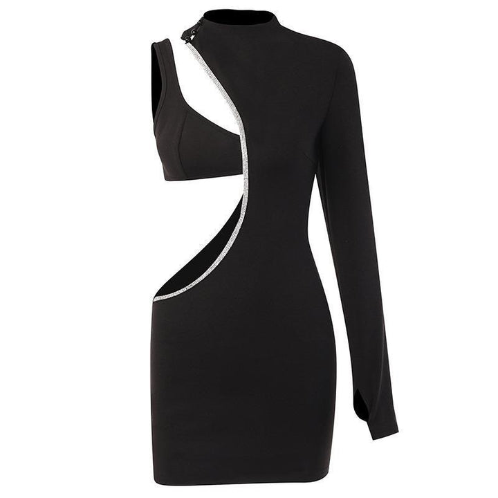 Damen Figurbetontes Minikleid mit asymmetrischem Ausschnitt und schimmerndem Detail Drune