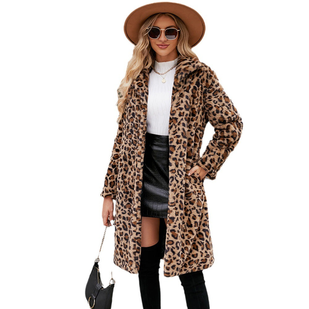 Damen Flauschiger Plüschmantel im Leoparden-Look Drune