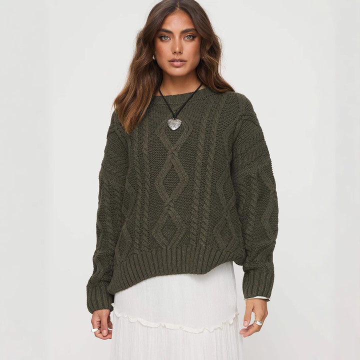 Damen Grobstrickpullover mit voluminösen Ärmeln und klassischem Zopfmuster Drune