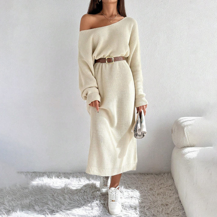 Damen Lässiges Strickkleid mit asymmetrischem Schnitt und schickem Gürtel Drune