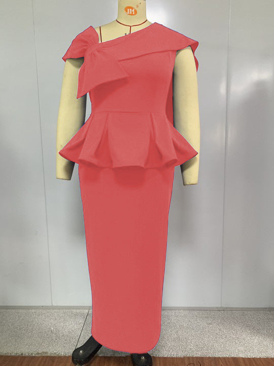 Damen Elegantes Peplum-Kleid mit asymmetrischem Schulterdesign Drune