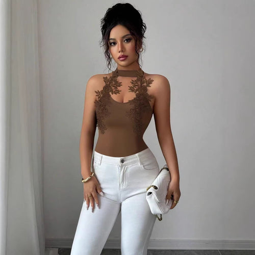 Damen Elegantes Bodysuit mit floralem Spitzeneinsatz Drune