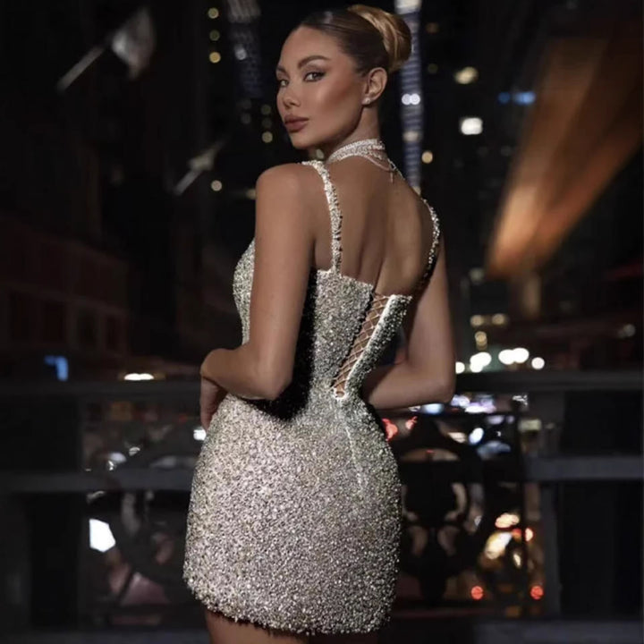 Damen Glamouröses Pailletten-Minikleid mit süßen Schleifen und figurbetontem Design Drune
