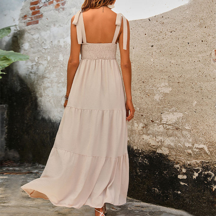 Damen Maxikleid mit verstellbaren Trägern und voluminösem Rock Drune