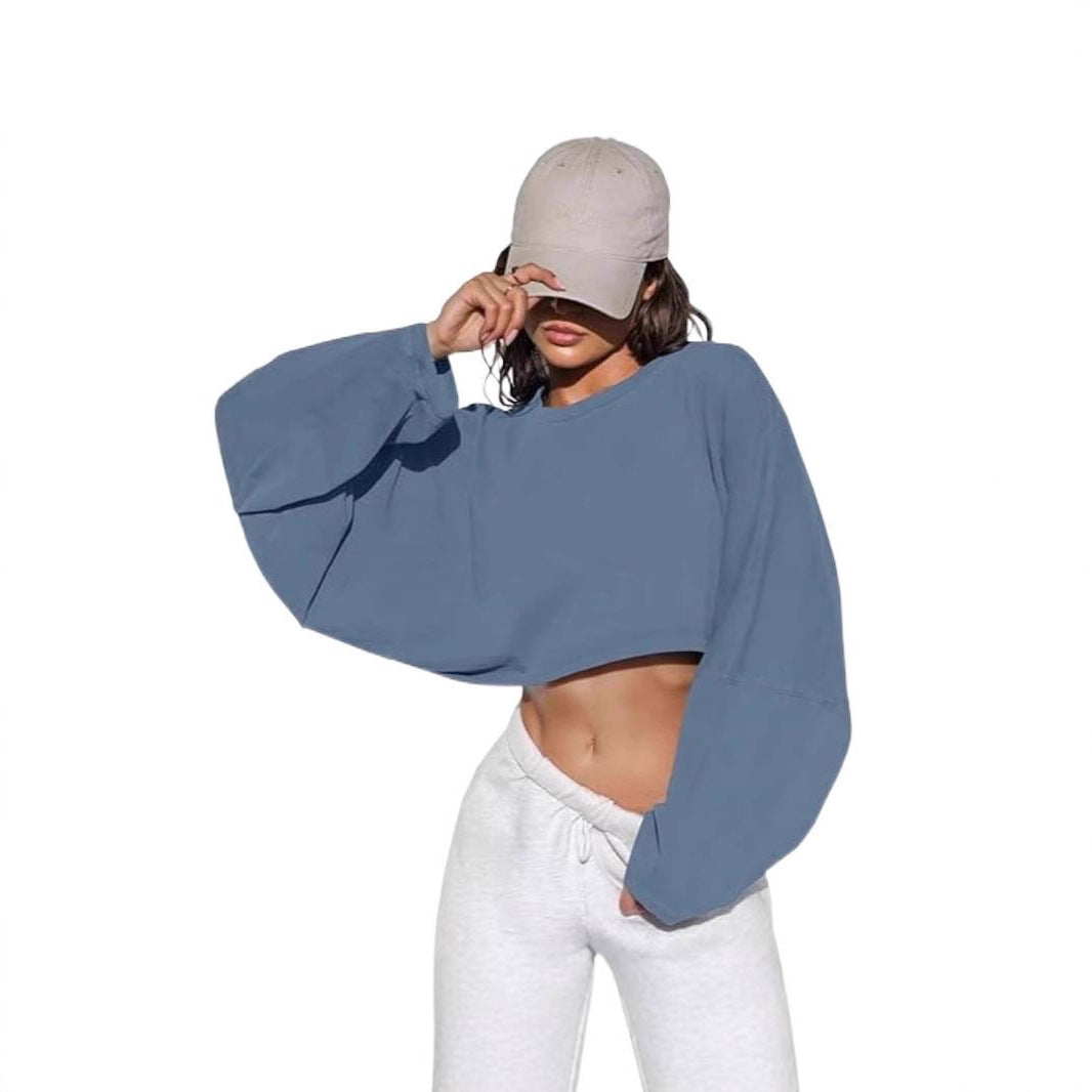 Damen cropped Sweatshirt mit voluminösen Ärmeln und lässigem Schnitt Drune