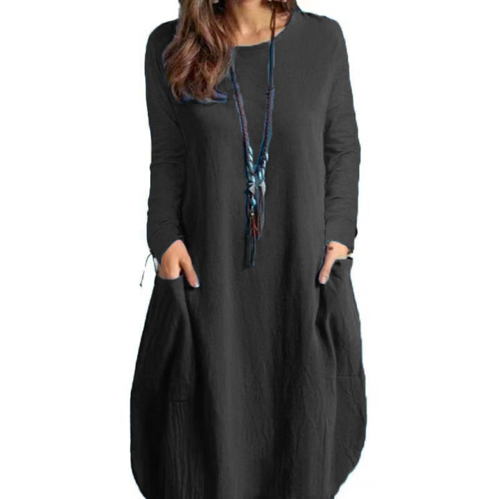 Damen lässiges Freizeitkleid mit seitlichen Taschen und Rundhalsausschnitt Drune