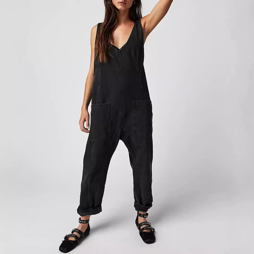 Damen Lässiger Denim-Overall mit großen Taschen Drune
