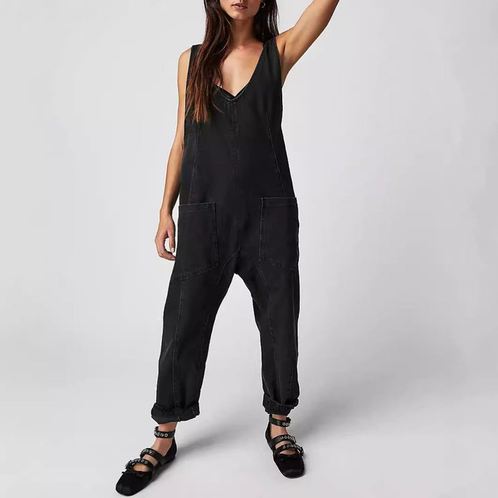 Damen Lässiger Denim-Overall mit großen Taschen Drune