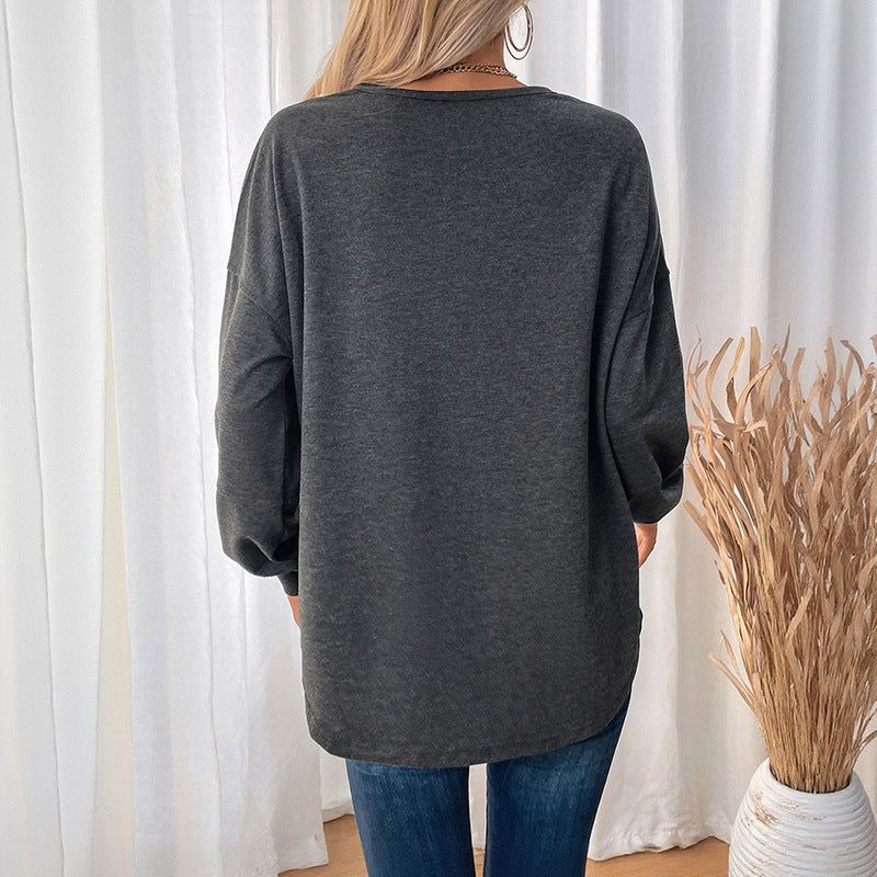 Damen bequeme Langarmshirt mit modischem Rundhals und lässigem Schnitt Drune