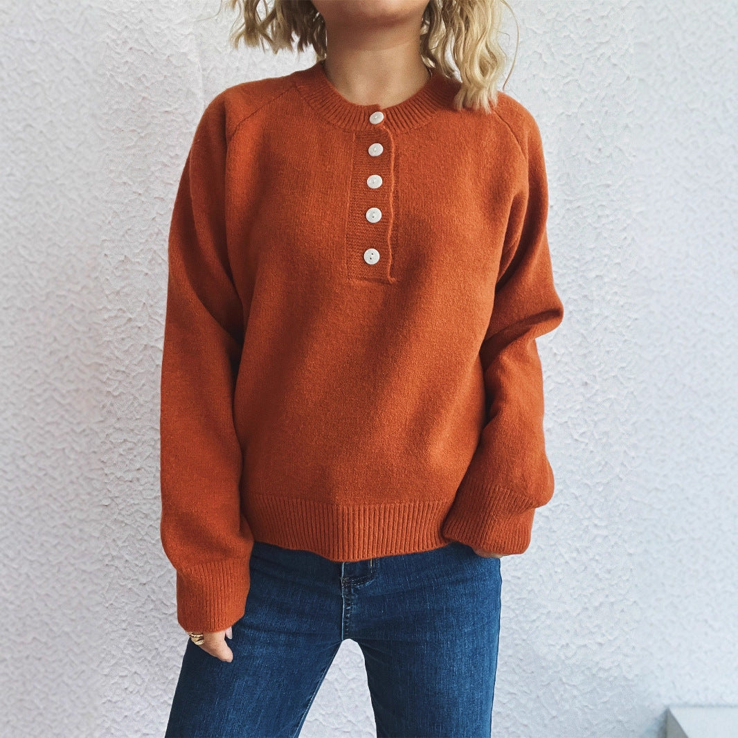 Damen gemütlicher Strickpullover mit Knopfdetails Drune