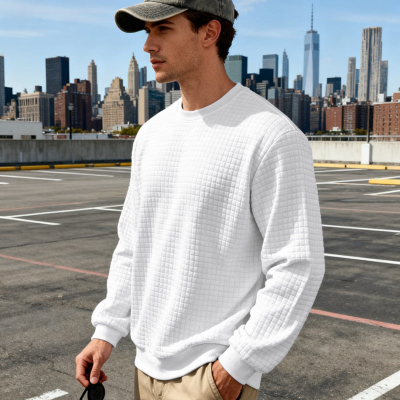 Herren nan strukturiertes Quadrat-Stepppullover mit Rundhals und elastischen Bündchen Drune