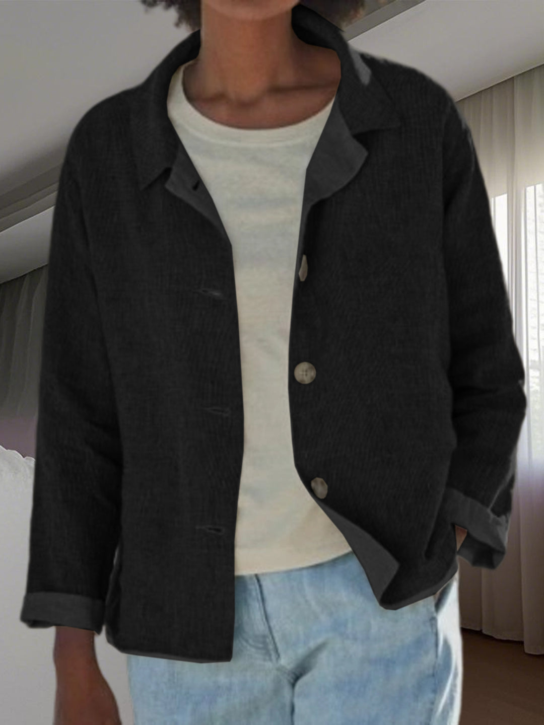 Damen Leichte und lässige Baumwolljacke mit geknöpften Details Drune