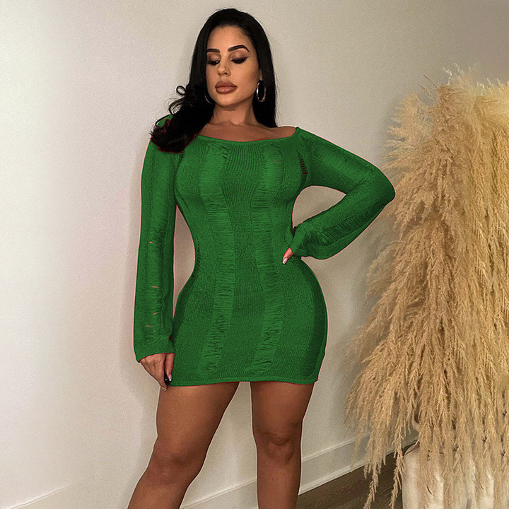 Damen Figurbetontes Minikleid mit langen Ärmeln und strukturiertem Design Drune