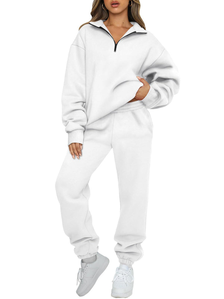 Damen nan lässiges Halbzip-Lounge-Set mit oversized Sweatshirt und taillenhoher Jogginghose Drune