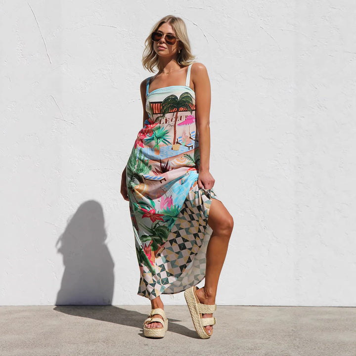 Damen Sommerliches Maxikleid mit buntem Print und luftiger Passform Drune