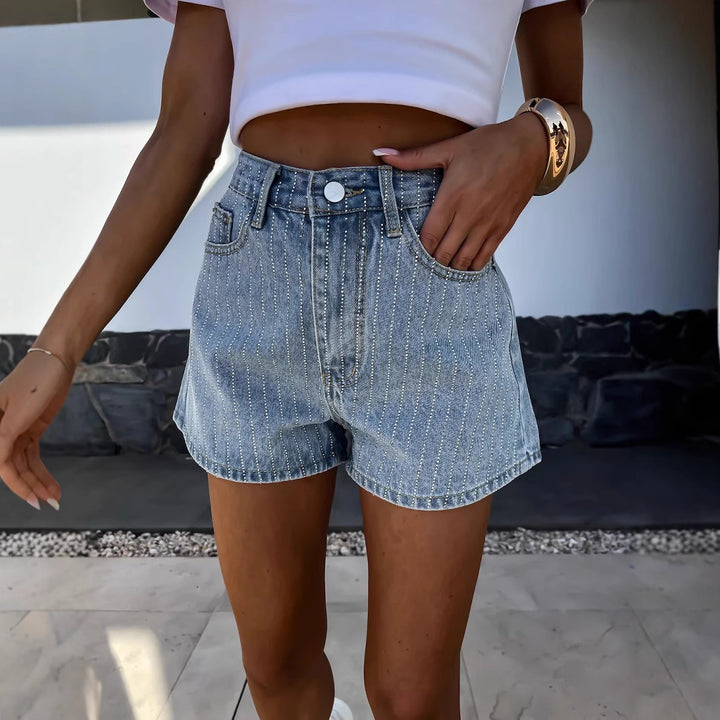 Damen Denim-Shorts mit klassischem Schnitt und feinen Nadelstreifen Drune