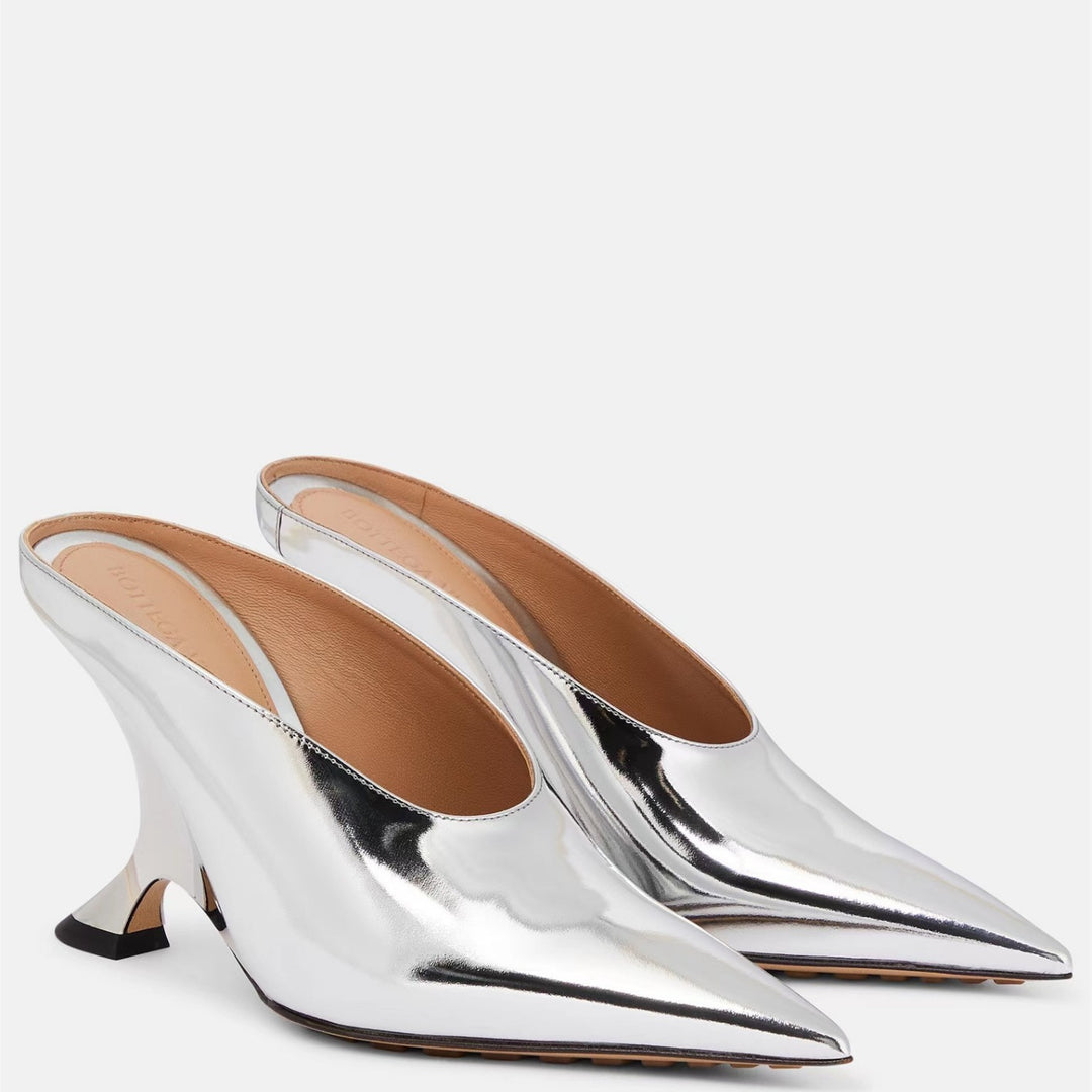 Damen Spitzzehen Metallic Wedge Mules mit skulpturiertem Absatz Drune