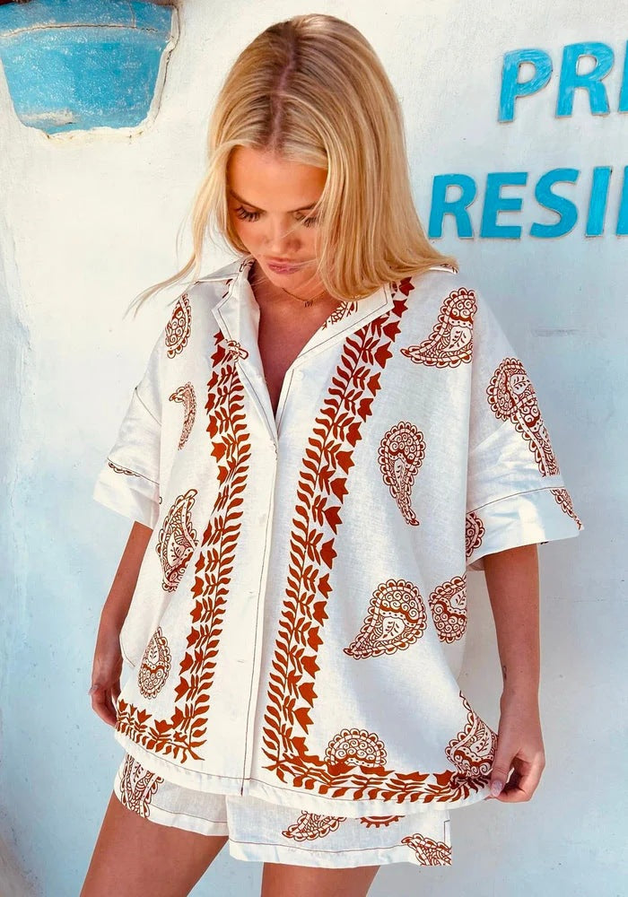 Damen lässiges Oversized-Hemd mit floralem Muster Drune