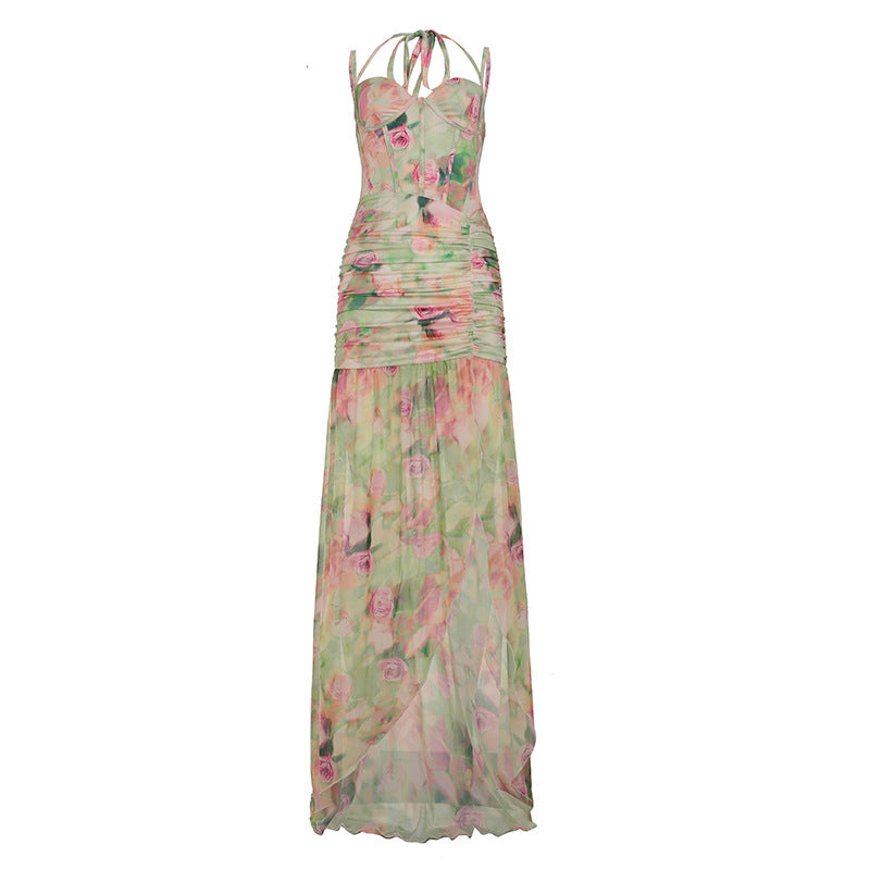 Damen Maxikleid mit fließendem Rüschendesign und floralem Muster Drune