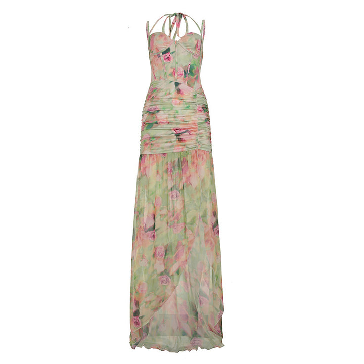 Damen Maxikleid mit fließendem Rüschendesign und floralem Muster Drune