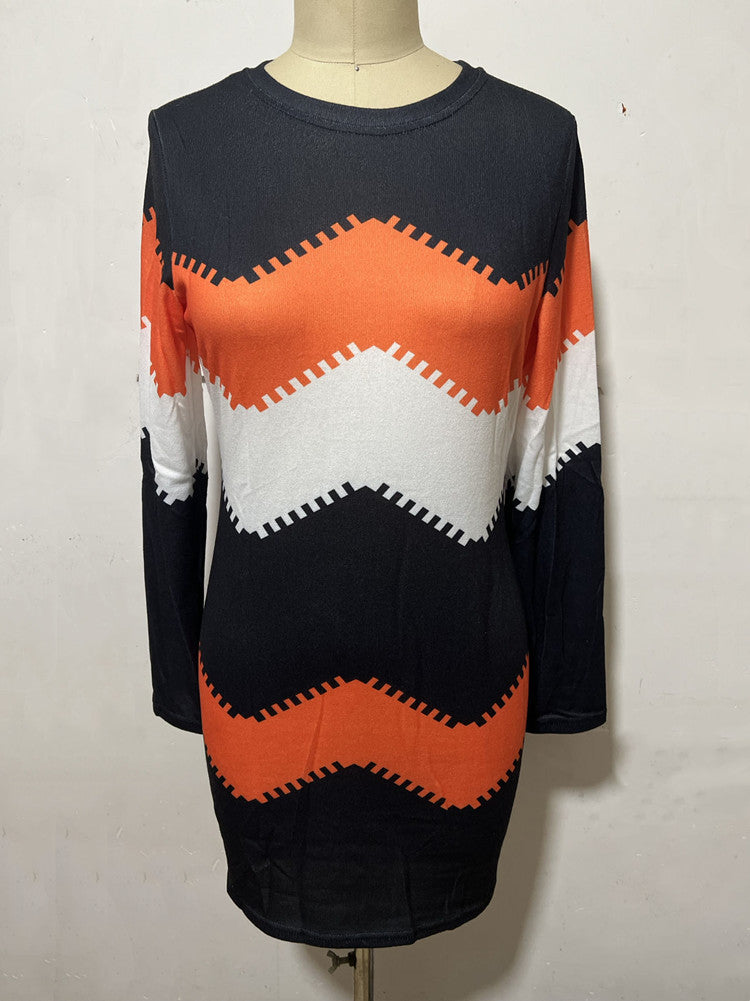 Damen nan Longsleeve-Strickkleid mit Chevron-Muster, geradem Saum und körperumspielender Passform Drune