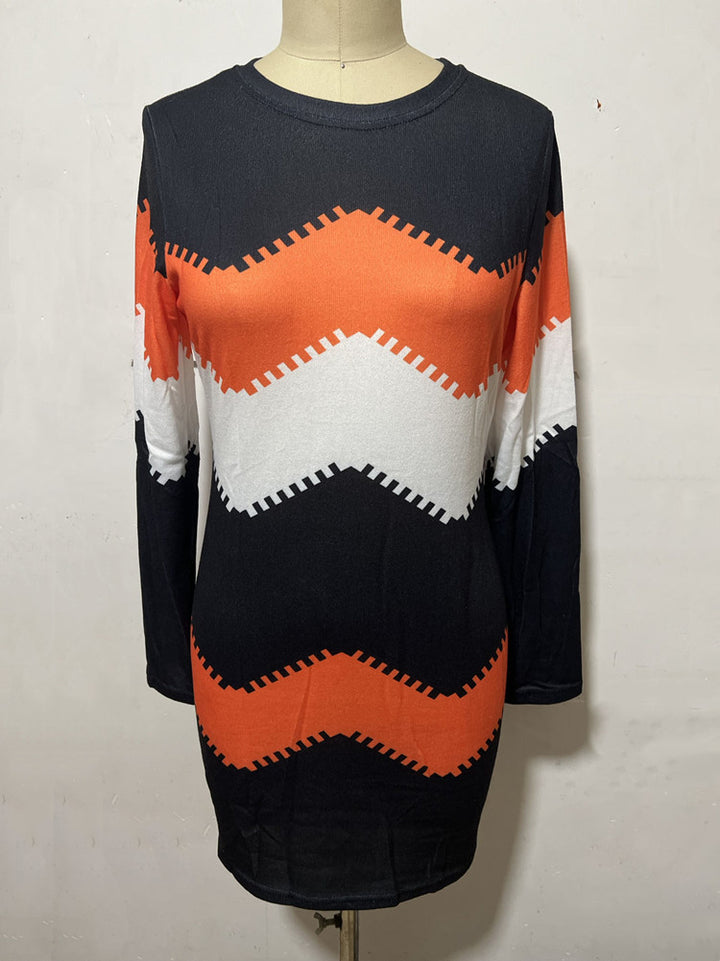 Damen nan Longsleeve-Strickkleid mit Chevron-Muster, geradem Saum und körperumspielender Passform Drune