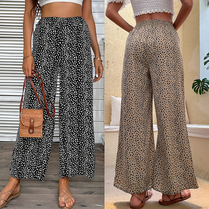 Damen weite Sommerhose mit elegantem Animal-Print und elastischem Bund Drune