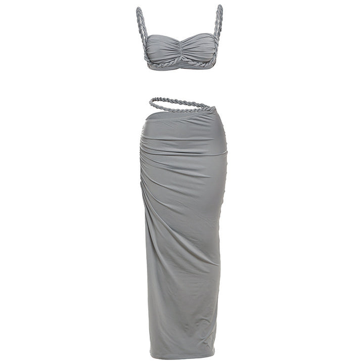 Damen Set mit crop Top und langem Rüschenrock Drune