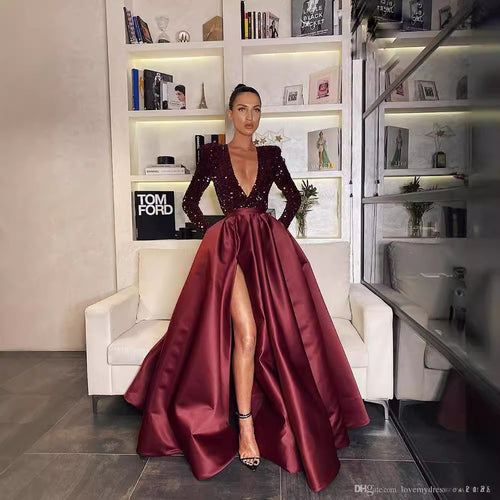Damen Glamouröser Abendkleid mit tiefem V-Ausschnitt und schimmernden Akzenten Drune