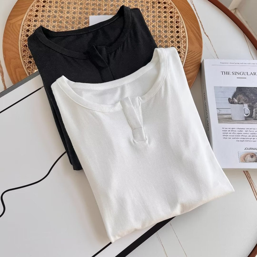 Damen lässiges Langarm-Top mit Knopfleiste Drune