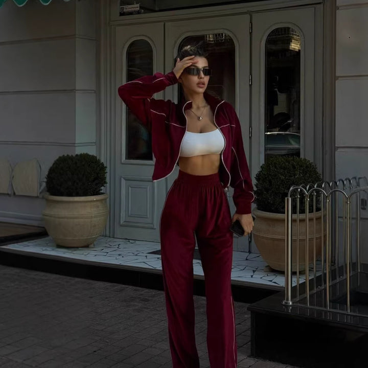 Damen modischer Fleecejacke und lässige Hose Set Drune