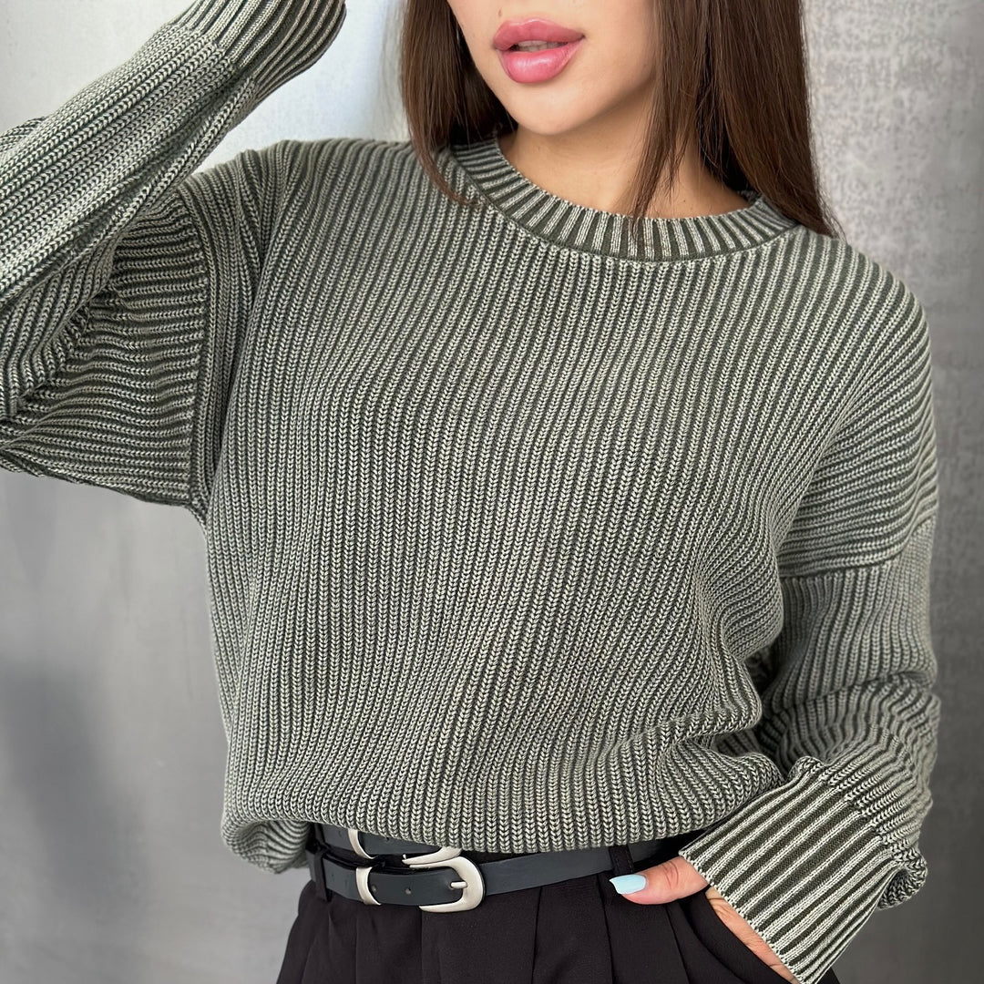 Damen Grobstrickpullover mit modischem Rippenmuster Drune