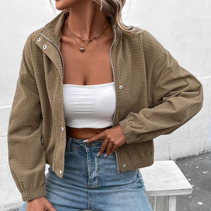 Damen lässige Kapuzenjacke aus strukturiertem Material mit Reißverschluss Drune