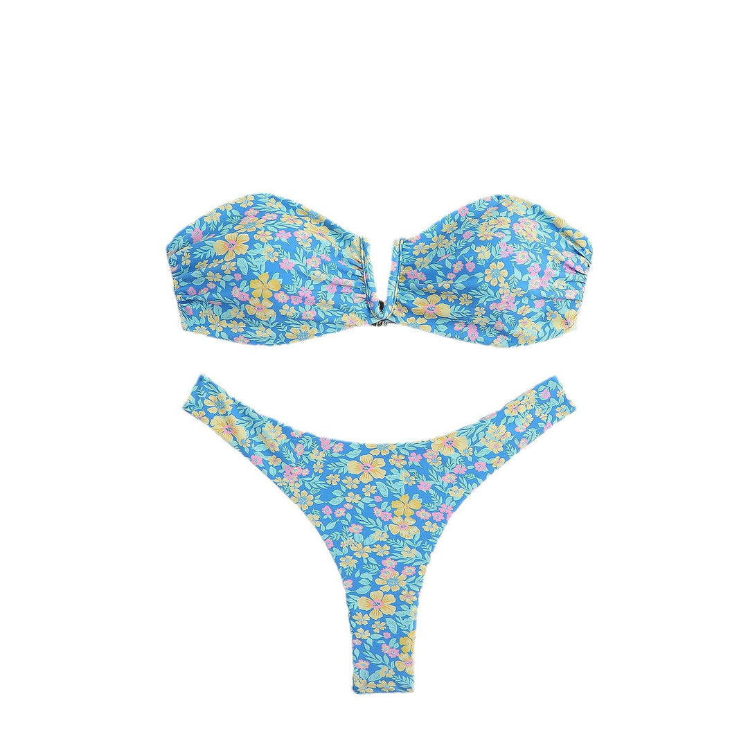 Damen Bandeau-Bikini mit floralem Design und elegantem Verschluss Drune