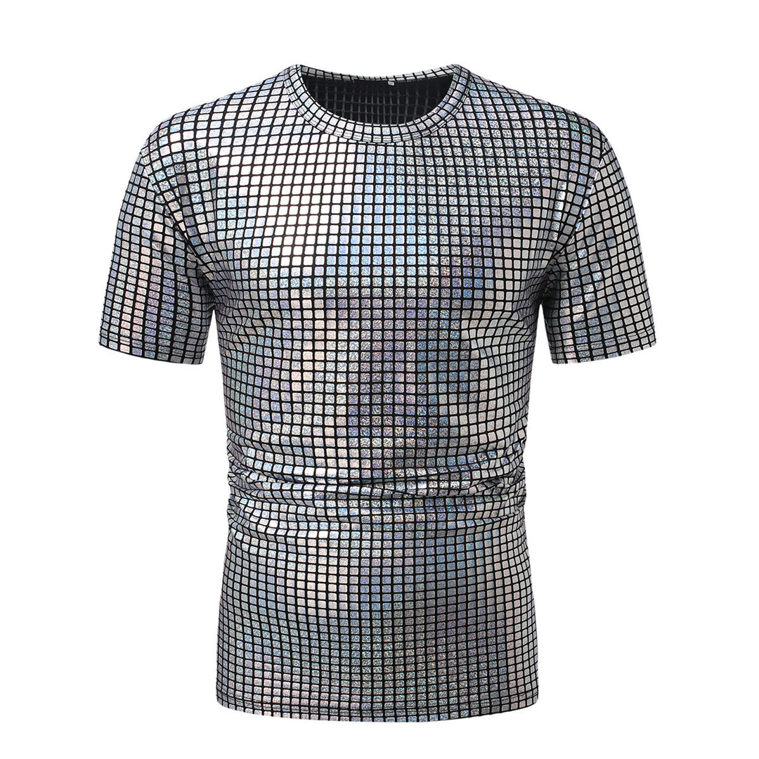 Herren modisches Kurzarm T-Shirt im schimmernden Quadratdesign Drune