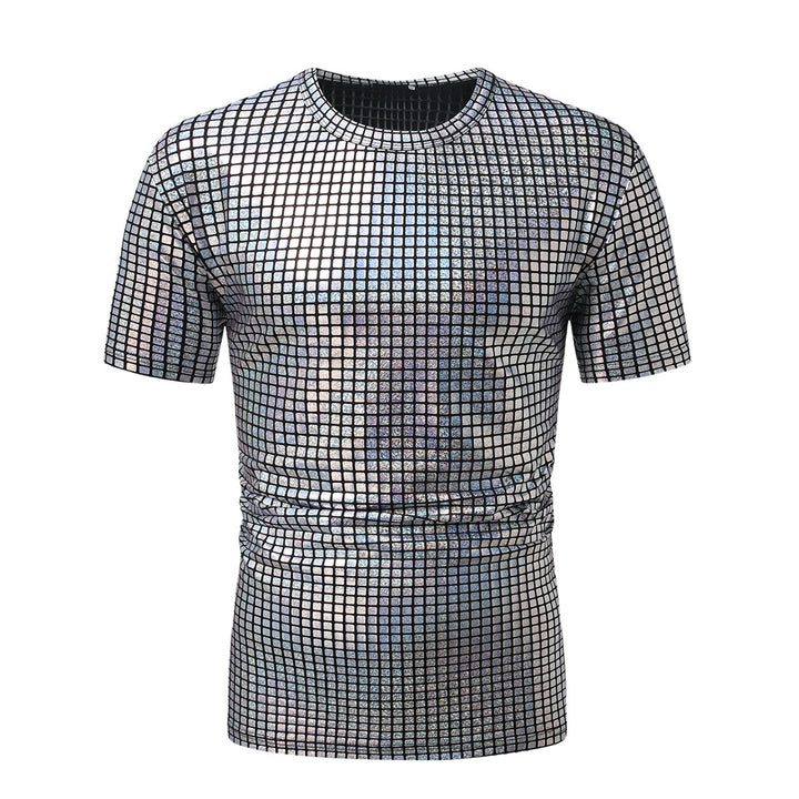 Herren modisches Kurzarm T-Shirt im schimmernden Quadratdesign Drune
