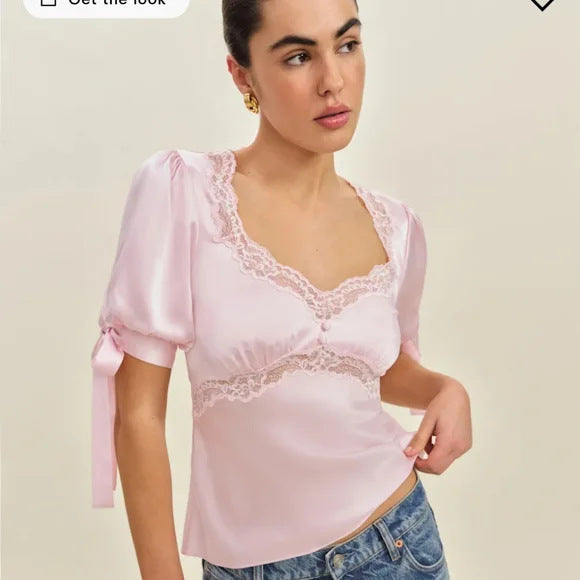 Damen Satinbluse mit Spitzenakzenten Drune
