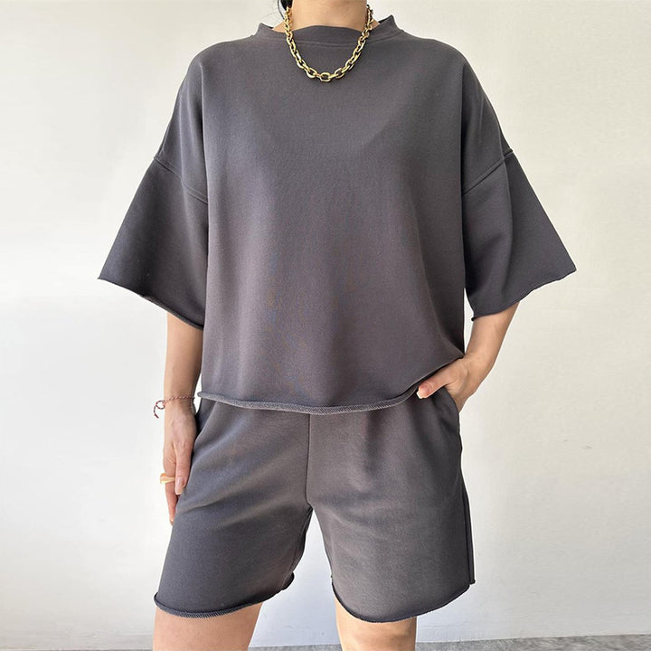 Damen lässiges Kurzarm-Oberteil und kurze Hose Set Drune