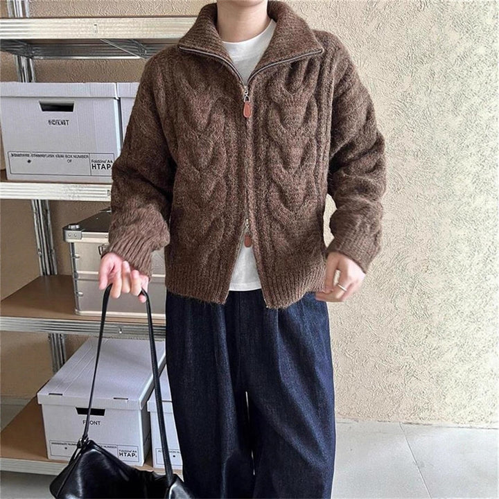 Damen Grobstrickjacke mit hohem Kragen und durchgehendem Reißverschluss Drune