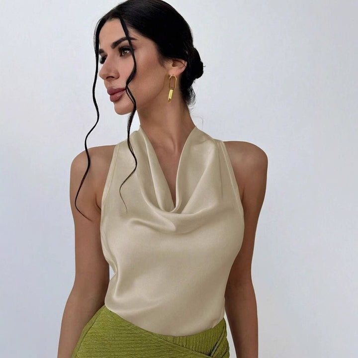 Damen Elegantes Satinoberteil mit schickem Wasserfall-Ausschnitt Drune
