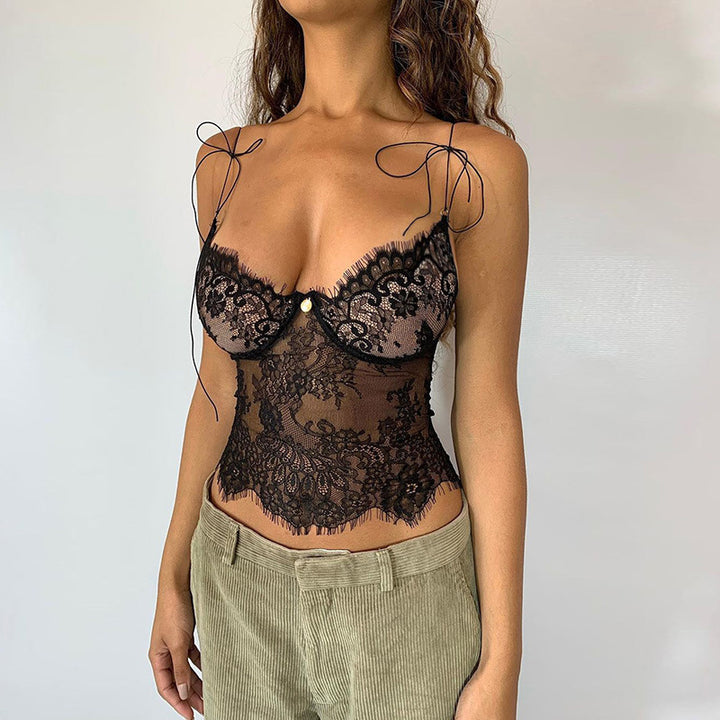 Damen Spitzen-Cami-Top mit verstellbaren Trägern und romantischen Details Drune