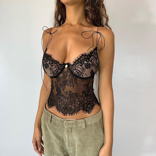 Damen Spitzen-Cami-Top mit verstellbaren Trägern und romantischen Details Drune
