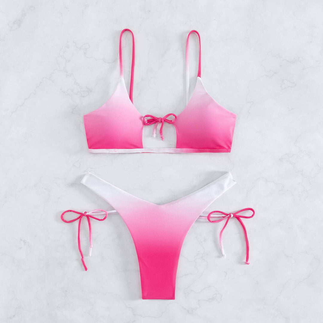 Damen Triangel-Bikini mit anpassbarem Knoten-Design und elegantem Farbverlauf Drune