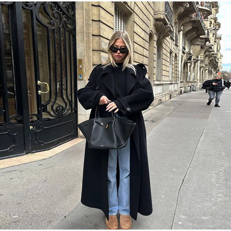 Damen Elegante lange Trenchcoat mit modernem Schnitt und praktischen Taschen Drune