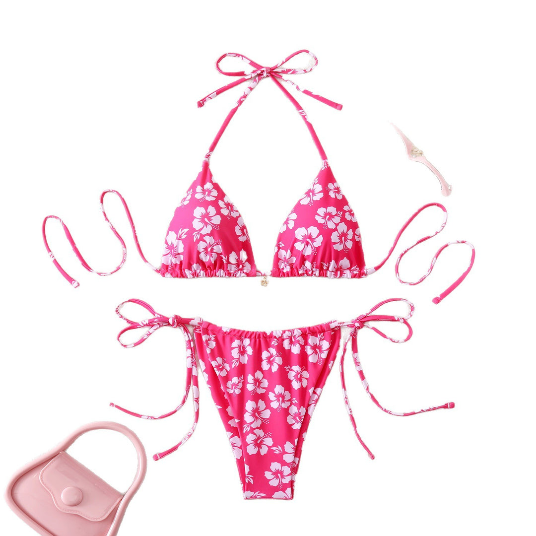 Damen Triangel-Bikini mit verstellbaren Bindebändern und floralen Mustern Drune